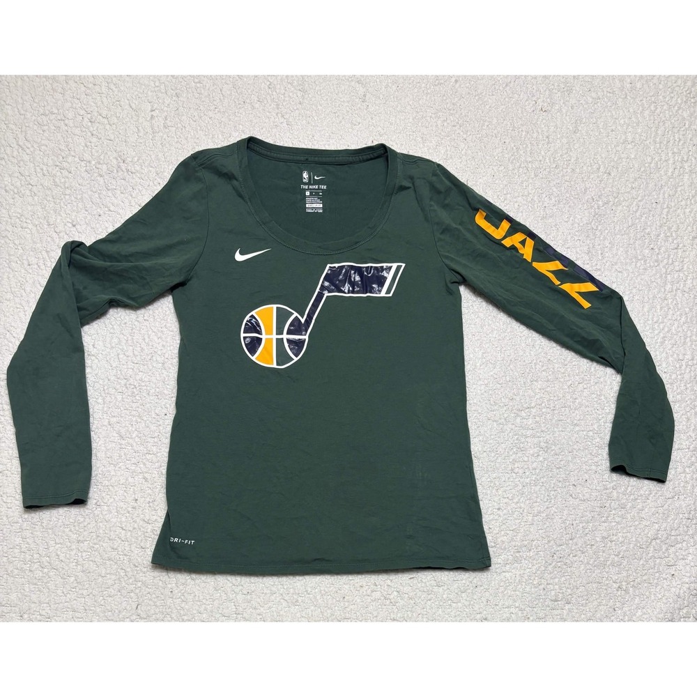 Nike Womens Utah Jazz T-shirt Long Sleeve Graphic Tee Size S Green Dri-fit